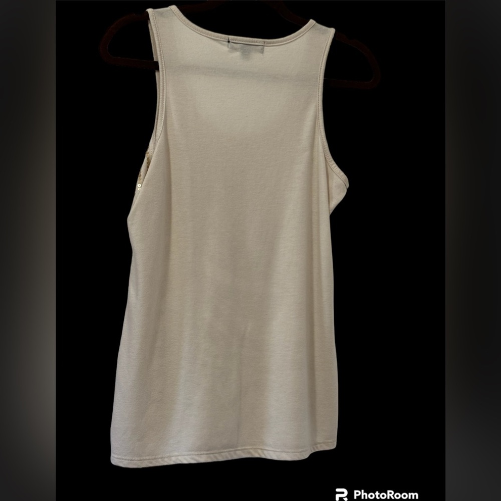 Absolutely Famous cream & gold sequin tank top Sz. S - Picture 3 of 6
